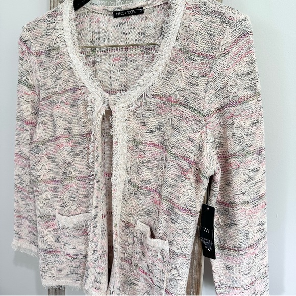 Nic + Zoe Pastel Multicolor Cardigan Sweater Linen Blend Fringe Hem NWT … - Picture 7 of 12